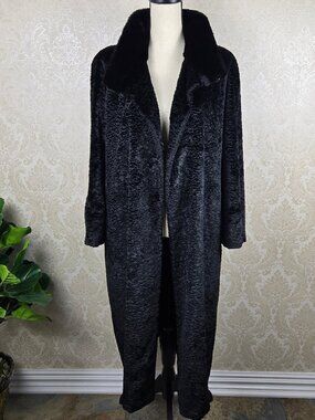 Dasco Size 40 (US M/L) Black Faux Fur Long Coat Plush Adjustable Collar Vintage